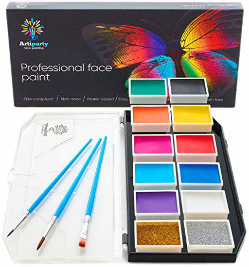Picture of Face Paint Kit - Dermatologically Tested - Non-Toxic & Hypoallergenic - Professional Face Painting Kit for Kids & Adults - Cosplay Makeup Kit - Easy to Apply & Remove - Leakproof Dry Glitters