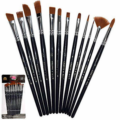 Picture of Crafts 4 All Paint Brushes Set Professional Fine Round Pointed Nylon Artist Brush Tips for Acrylic Watercolor and Oil Painting Professional - Set of 12