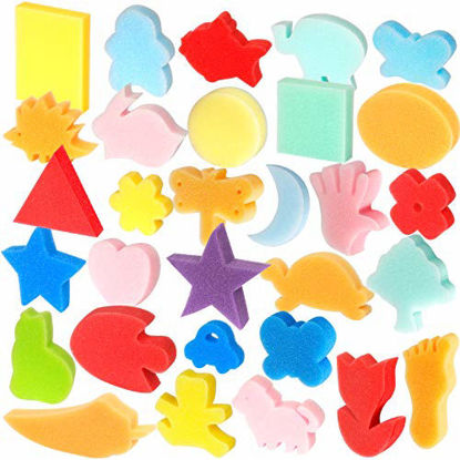Picture of LEOBRO 30pcs Sponge Painting Shapes Painting Craft Sponge for Toddlers Assorted Pattern Early Learning Sponge for Kids Shipping by FBA