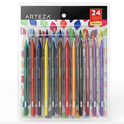 Picture of Arteza Woodless Watercolor Pencils, Set of 24, Multi Colored Art Drawing Pencils, Great for Blending and Layering, Watercolor Techniques and Adult Coloring Books