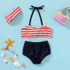 Picture of 3pcs Toddler Baby Girls Swimwear Cute Straps Bikini Set Swimsuit Beachwear Outfits (Red, 6-12 Months)