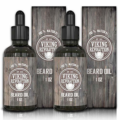 Picture of Viking Revolution Beard Oil Conditioner - All Natural Unscented Organic Argan & Jojoba Oils - Softens, Smooths & Strengthens Beard Growth - Grooming Beard and Mustache Maintenance Treatment, 2 Pack