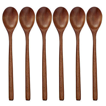Picture of Wooden Spoons, 6 Pieces 9 Inch Wood Soup Spoons for Eating Mixing Stirring, Long Handle Spoon with Japanese Style Kitchen Utensil, ADLORYEA Eco Friendly Table Spoon