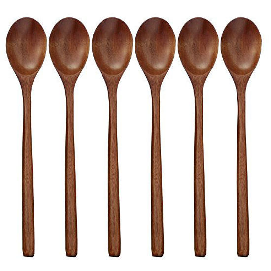 Picture of Wooden Spoons, 6 Pieces 9 Inch Wood Soup Spoons for Eating Mixing Stirring, Long Handle Spoon with Japanese Style Kitchen Utensil, ADLORYEA Eco Friendly Table Spoon