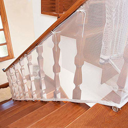 Picture of Adsoner Child Safety Net - 10ft L x 2.5ft H, Balcony, Patios and Railing Stairs Netting, Safe Rail Net for Kids/Pet/Toy, Sturdy Mesh Fabric Material (White)