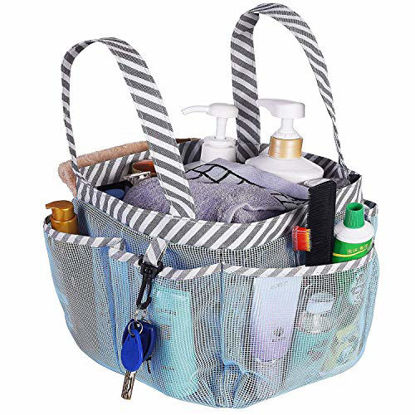 Picture of Haundry Mesh Shower Caddy Tote, Portable College Dorm Shower Caddy Bag with 8 Large Pockets for Camping Gym Bathroom