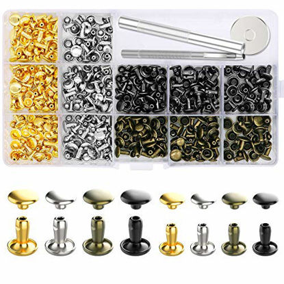 Picture of 240 Sets Leather Rivets, Alritz Double Cap Rivet Tubular 4 Colors 2 Sizes Metal Studs with Fixing Tools for DIY Leather Craft/Clothes/Shoes/Bags/Belts Repair Decoration