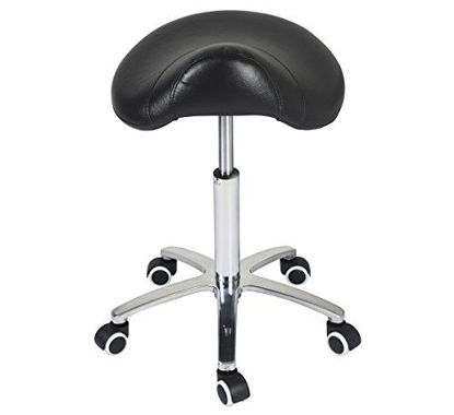 Picture of Saddle Stool Rolling Chair for Medical Massage Salon Kitchen Spa Drafting,Adjustable Hydraulic Stool with Wheels (Without Backrest, Black)