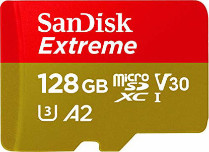 Picture of SanDisk 128GB Extreme microSDXC UHS-I Memory Card with Adapter - C10, U3, V30, 4K, A2, Micro SD - SDSQXA1-128G-GN6MA