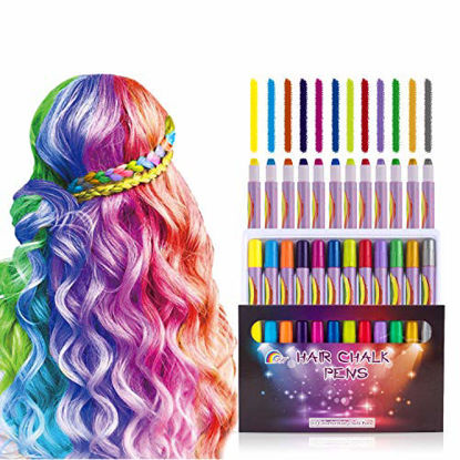 Picture of 12 Color Hair Chalk Pens for Girls Kids Temporary Bright Color Washable Non-Toxic Hair Dye Perfect Birthday Gifts for 3 4 5 6 7 8 9 10+ Year Old Girls Makeup Party Halloween Cosplay Christmas Party