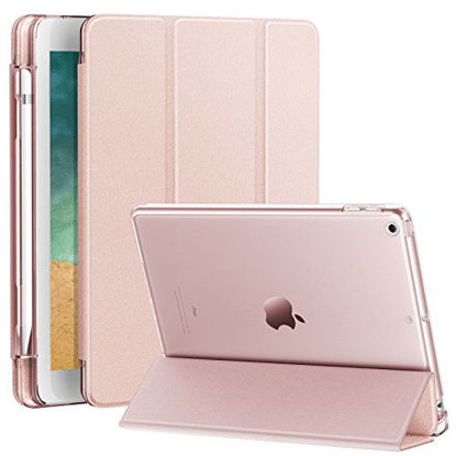 Picture of INFILAND iPad 9.7 2018 Case with Pencil Holder, Stand Case with Translucent Frosted Back Smart Cover Compatible with iPad 9.7inch (6th Gen) 2018 Release, Rose-Gold