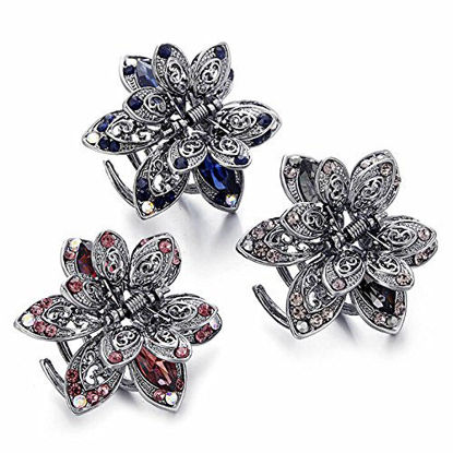 Picture of ISKYBOB Set of 3 Vintage Metal Jaw Clips Rhinestone Hair Claw Clip Hair Accessories for Women