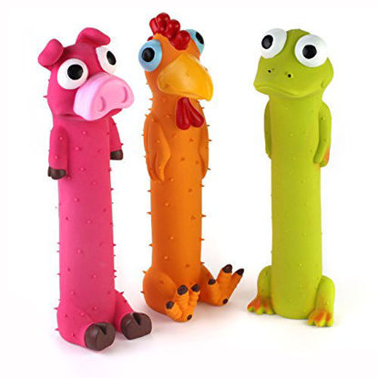 Picture of Chiwava 3 Pack 9" Squeaky Latex Dog Toys Standing Stick Animal Puppy Fetch Interactive Play for Small Medium Dogs