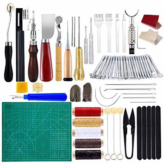 Picture of BUTUZE Practical Leather Tools 60 PCS Complete Craft Sewing Kit for Beginner/Professional- Leather Crafting Kit for Bookbinding, Sewing, Leather Working,Leather Making