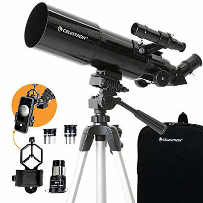 Picture of Celestron - 80mm Travel Scope - Portable Refractor Telescope - Fully-Coated Glass Optics - Ideal Telescope for Beginners - Bonus Astronomy Software Package - Digiscoping Smartphone Adapter