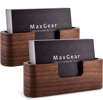 Picture of MaxGear Business Card Holder Wood Business Card Holder for Desk Business Card Display Holder Desktop Business Card Stand for Office,Tabletop - Oval 2 Pack