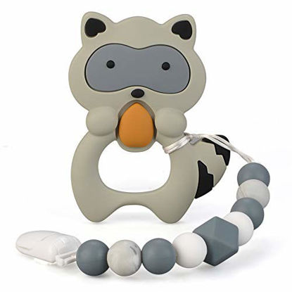 Picture of Baby Teething Toys for Babies 0-6 Months BPA Free Silicone Teethers for Babies with Pacifier Clip Cute and Effective Pain Relief Raccoo for Stylish Boy or Girl Christmas Gift