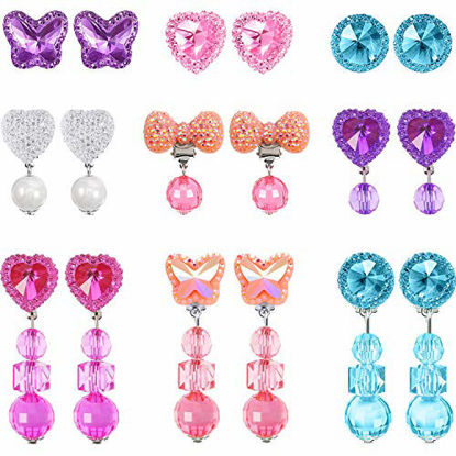 Picture of Hicarer 9 Pairs Girls Clip-on Earrings Pretend Princess Play Earrings Jewelry Set (Style 5)