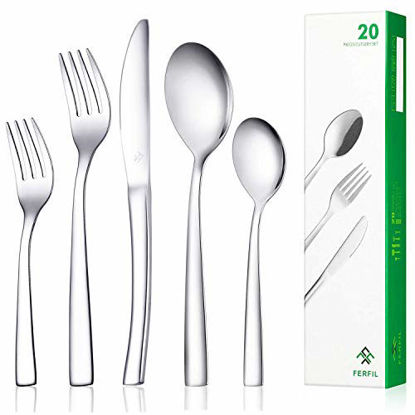 Picture of Ferfil Silverware Sets, 40-Piece Stainless Steel Flatware /Cutlery /Tableware Set Service for 8 Person, Include Knife/Fork/Spoon, Mirror Polished