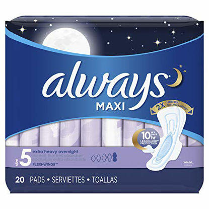 Picture of Always Maxi Extra Heavy With Wings Overnight Pads, 20 Count (Pack of 2)