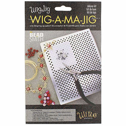 Picture of The Beadsmith, Wig Jig, Wig-A-Ma-Jig Deluxe, 4.5 x 5.5 inch square jig, includes 30 metal pegs, tool for making wire findings, components and jewelry designs