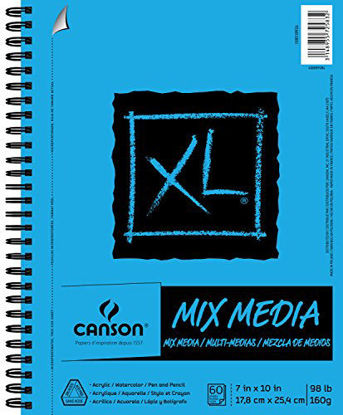 Picture of Canson XL Series Mix Paper Pad, Heavyweight, Fine Texture, Heavy Sizing for Wet and Dry Media, Side Wire Bound, 98 Pound, 7 x 10 Inch, 60 Sheets, 7"X10", 0