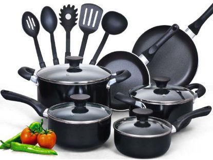 Picture of Cook N Home 15-Piece Nonstick Stay Cool Handle Cookware Set, Black