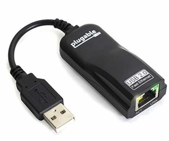 Picture of Plugable USB 2.0 to Ethernet Fast 10/100 LAN Wired Network Adapter Compatible with Chromebook, Windows, Linux, Switch Game Console