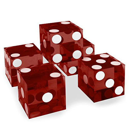 Picture of Set of 5 Grade AAA 19mm Casino Dice with Razor Edges and Matching Serial Numbers by Brybelly (Red)