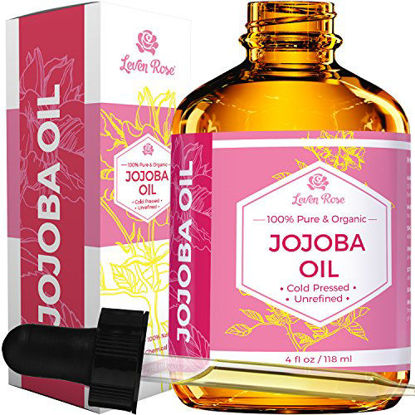 Picture of Jojoba Oil by Leven Rose, Pure Cold Pressed Natural Unrefined Moisturizer for Skin Hair Body and Nails 4 oz