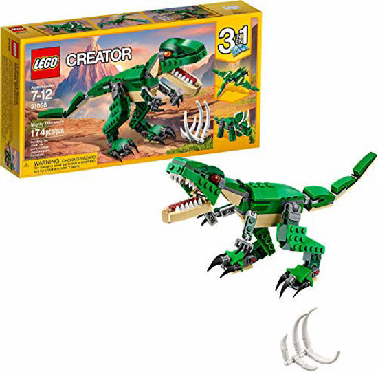 Picture of LEGO Creator Mighty Dinosaurs 31058 Build It Yourself Dinosaur Set, Create a Pterodactyl, Triceratops and T Rex Toy (174 Pieces)