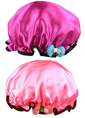 Picture of NKTM Children Shower Cap Cute Waterproof Double Layer Kids Cartoon Shower Hat 2 Pack