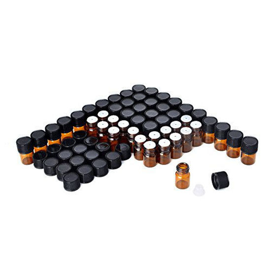 Picture of Enslz 100 Pcs Essential Oil Glass Bottles Mini Tiny Refillable Empty Aromatherapy Perfume Liquid Amber Glass Bottles (1ml) 