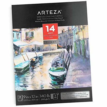 Picture of Arteza 9X12" Watercolor Pad, 14 Sheets (140lb/300gsm), 100% Cotton, Double-Sided, Cold-Pressed, Acid-Free Paper, Ideal for Watercolor Techniques and Mixed Media