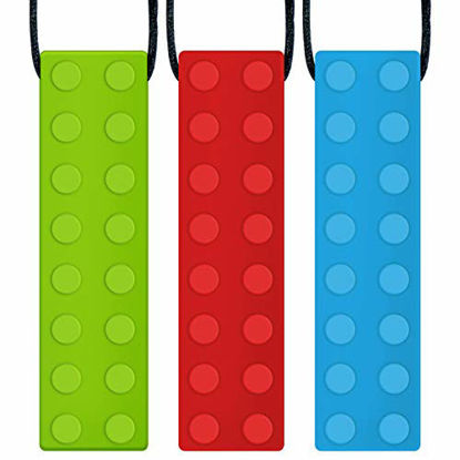 Picture of Panny & Mody Sensory Chew Necklace Pendant Chewable Jewelry Set for Boys and Girls(3 Pack), Silicone Oral Motor Sticks for Kids with ADHD, Teething, Autism, Biting Needs (Red, Green, Blue)
