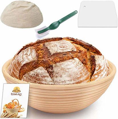 Picture of 9 Inch Proofing Basket - Bread Banneton with Cloth Liner Dough Scraper and Bread Lame for Home and Professional Bakers