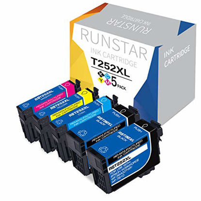 Picture of Run Star Remanufactured Ink Cartridge Replacement for Epson 252XL T252XL 252 XL Used in Workforce WF-7720 WF-7710 WF-3640 WF-3620 WF-3630 WF-7610 WF-7620 WF-7110 WF-7210, 5-Pack (2BK/1C/1Y/1M)