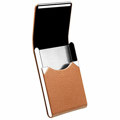 Picture of Padike Leather Business Card Holder Metal Business Card Case Slim Professional Name Card Holder with Magnetic Shut (Apricot)