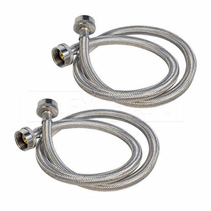 Picture of Highcraft CNCT2576QS-2 Stainless Steel Hose Connector Burst Proof, Hot and Cold Water, Washing Machine Supply Line, 6 FT (2 Pack)