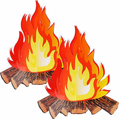 Picture of 12 Inch Tall Artificial Fire Fake Flame Paper 3D Decorative Cardboard Campfire Centerpiece Flame Torch for Campfire Party Decorations (2 Set)