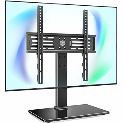 Picture of FITUEYES Universal TV Stand Table Top TV Stand for 27-55 inch LCD LED TVS 6 Level Height Adjustable TV Base with Tempered Glass Base Wire Management VESA 400x400mm Holds up to 88 Pounds