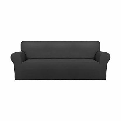 Picture of PureFit Super Stretch Chair Sofa Slipcover - Spandex Non Slip Soft Couch Sofa Cover, Washable Furniture Protector with Non Skid Foam and Elastic Bottom for Kids, Pets Sofa Dark Gray