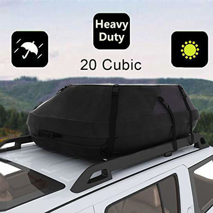Picture of 20 Cubic Car Cargo Roof Bag - Waterproof Duty Car Roof Top Carrier - Easy to Install Soft Rooftop Luggage Carriers with Wide Straps 20 Cubic Feet (Thickened - 20 Cubic)