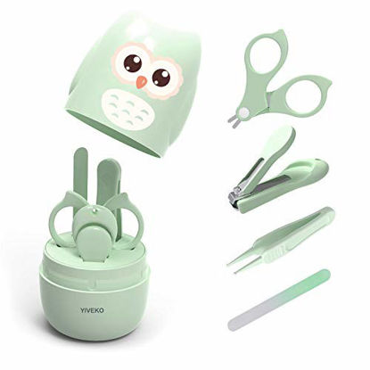 Picture of YIVEKO Baby Nail Kit, 4-in-1 Baby Nail Care Set with Cute Case, Baby Nail Clipper, Scissor, Nail File & Tweezer, Baby Manicure Kit and Pedicure kit for Newborn, Infant, Toddler, Kids-Owl Green