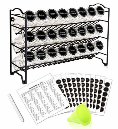 Picture of SWOMMOLY Spice Rack with 24 Empty Square Spice Jars, 396 Spice Labels with Chalk Marker and Funnel Complete Set, for Countertop, Cabinet or Wall Mount