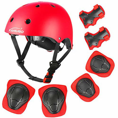 Picture of KAMUGO Kids Adjustable Helmet, with Sports Protective Gear Set Knee Elbow Wrist Pads for Toddler Age 3-8 Boys Girls, Bike Skateboard Hoverboard Scooter Rollerblading Helmet Set