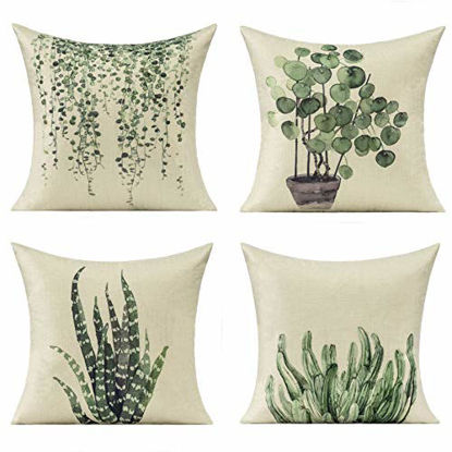 Picture of All Smiles Plants Outdoor Throw Pillow Covers Cases Jade Green Decorative Cushion 18x18 Set of 4 for Patio Couch Sofa Furniture