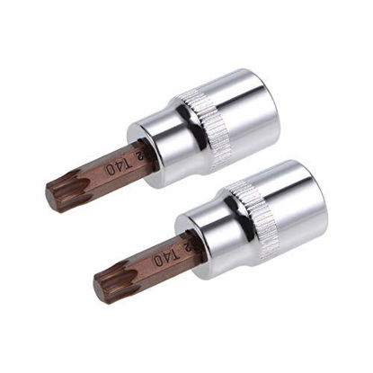 Picture of uxcell 3/8" Drive x T40 Torx Bit Socket, S2 Steel Bits, CR-V Sockets 38mm Length (for Hand Use Only) 2pcs