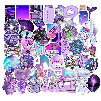 Picture of Jasion 50-Pcs Vinyl Purple Stickers Set Waterproof Cute Lovely Girls Teens Aesthetic Trendy Summer Graffiti Decals for Water Bottles Cars Motorcycle Skateboard Portable Luggages Ipad Laptops