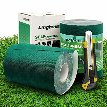Picture of Single-Sided Artificial Turf Tape, Self-Adhesive Artificial Grass Seaming Tape, Synthetic Fake Grass Tape, 6in x 16ft